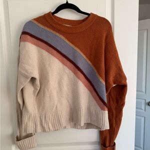 Madewell Colorblock Crew Neck Sweater in Rust and Cream